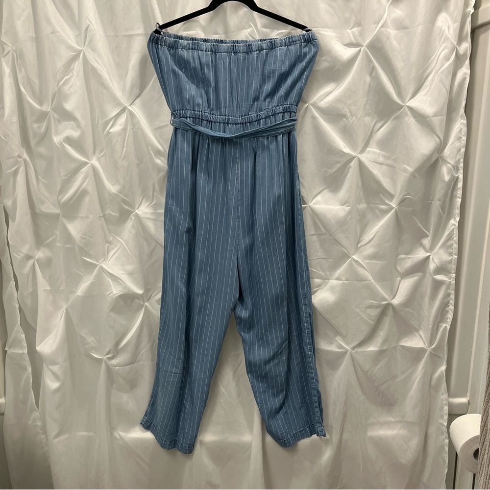 Blue Stripes Strapless Jumpsuit - Picture 4 of 5